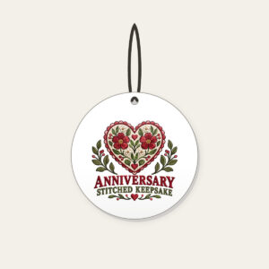 ANNIVERSARY STITCHED KEEPSAKE Ceramic Ornament in white