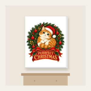 Purrfect Christmas Canvas Print in white