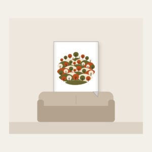 Rolling Orchard Hills Fleece Blanket in white: Rows of round trees on hills in olive, rust and cream.