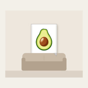 Halved Avocado Study Fleece Blanket in white: An avocado cut open in leaf green, with a warm brown pit and a pale cream highlight.