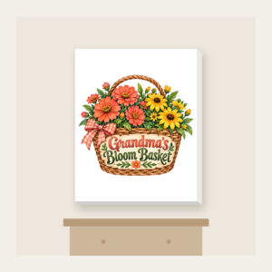 Grandma's Bloom Basket Canvas Print in white