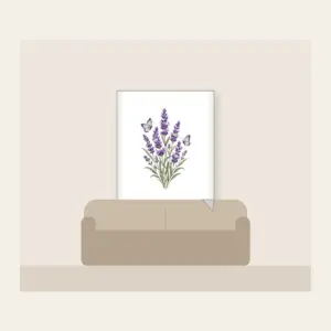Lavender Stems and Two Butterflies Fleece Blanket in white: Tall lavender stems rise beside two small butterflies in violet, cream and sage.