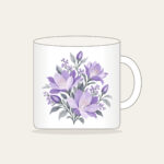 Lilac Night-Blooming Floral Pattern Mug in white: A compact floral pattern of night-blooming flowers in lilac and pale grey.