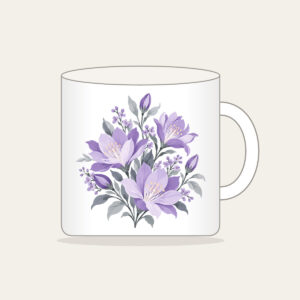 Lilac Night-Blooming Floral Pattern Mug in white: A compact floral pattern of night-blooming flowers in lilac and pale grey.