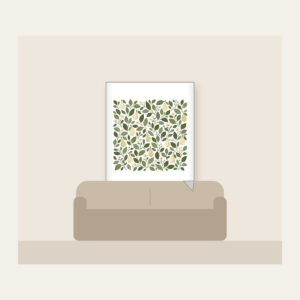 Pear and Leaf Mosaic Fleece Blanket in white: Leaves and tiny pears form a mosaic in sage, olive and cream.