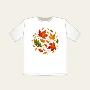 Drifting Autumn Leaves T-Shirt in white: Autumn leaves drift in rust, gold and green.