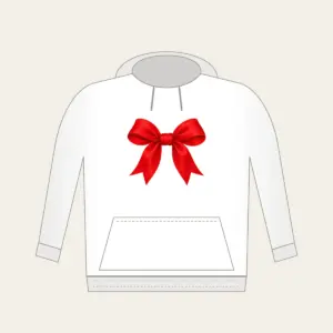 Single Red Ribbon Bow Hoodie in white: One plain red ribbon bow, with no other artwork.