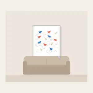 Paper Planes on Dotted Trails Fleece Blanket in white: Little paper planes trail dotted paths in blue, coral and cream.