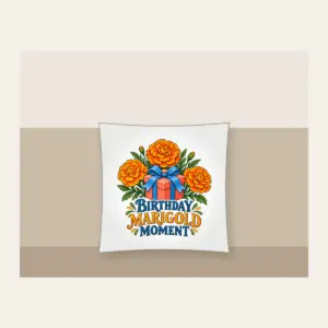 BIRTHDAY MARIGOLD MOMENT Pillow in white
