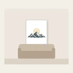 Moonrise over Three Peaks Fleece Blanket in white: A round moon rises over three mountain peaks in cream and slate.