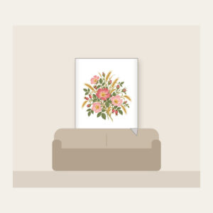 Prairie Roses and Wheat on Cream Fleece Blanket in white: Prairie roses and wheat stalks in rose, gold and sage scatter across a cream ground.