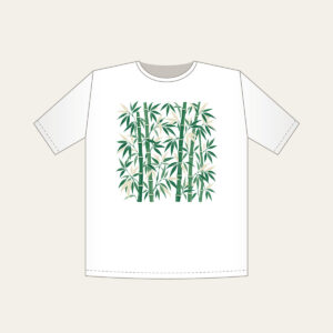 Jade Bamboo Grove Pattern T-Shirt in white: Tall bamboo stalks and slender leaves repeat in jade and cream.