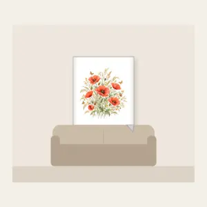 Poppies, Grasses and Tiny Butterflies Fleece Blanket in white: All-over poppies, grasses and tiny butterflies in coral, gold and green on cream.
