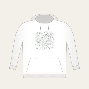 Topographic Contour Lines with a Single Peak Hoodie in white: Topographic contour lines in slate and cream with one small peak mark.