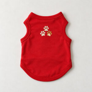Red Paw Prints Pet Tank Top with compact paw-print cluster of three small paws on the upper back panel in cream and gold