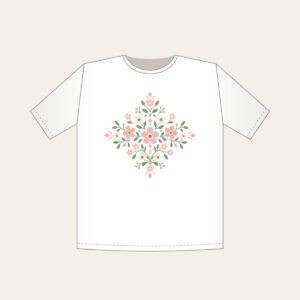 Tiny Blooms and Diamonds in Blush T-Shirt in white: Small flowers and diamond shapes repeat in blush, sage and cream.