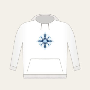 Frosted Crystal Lines in Ice Blue Hoodie in white: Fine frosted crystal lines in ice blue and white across a deep navy ground.