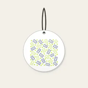 Tennis Court Lines Ceramic Ornament in white: Court lines and tiny tennis balls in lime, white and navy.