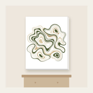 Moss and Sand Contour Lines Canvas Print in white: Flowing contour lines in moss, sand and cream trace the shape of a quiet landscape.
