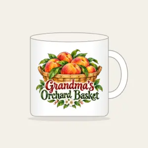 Grandma's Orchard Basket Mug in white