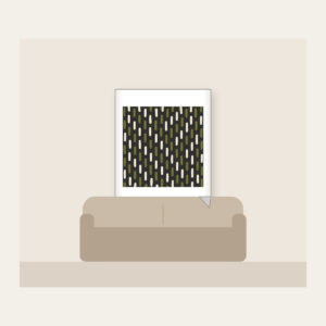 Staggered Olive Dashes on Charcoal Fleece Blanket in white: Short olive and cream dashes in a staggered rhythm on charcoal.