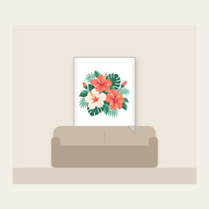 Hibiscus Sorbet Tropical Blooms Fleece Blanket in white: Hibiscus flowers and leaves in coral, mint and cream.