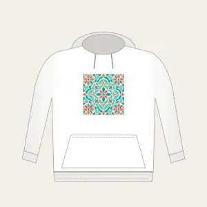 Aqua and Coral Mosaic Tiles Hoodie in white: Mosaic tiles in aqua, coral and cream fit together across the artwork.