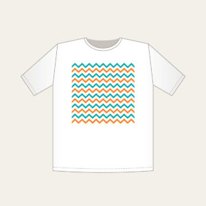 Teal and Orange Zigzag Trail T-Shirt in white: Zigzag trail lines in teal and orange race across a white ground.