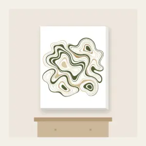 Moss and Sand Contour Lines Canvas Print in white: Flowing contour lines in moss, sand and cream trace the shape of a quiet landscape.