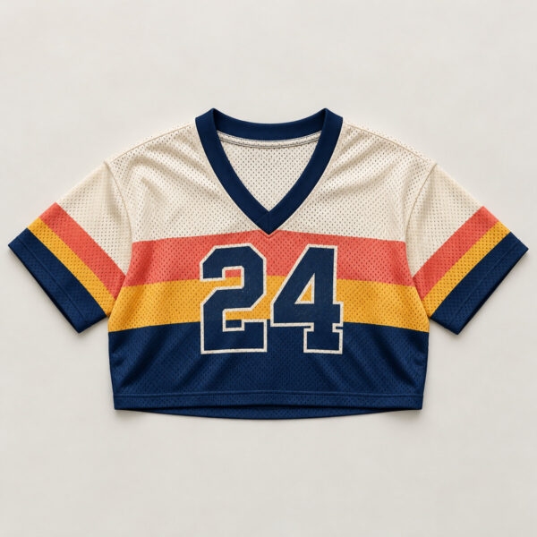Product image Mesh V-Neck Crop Jersey with Sun Stripes
