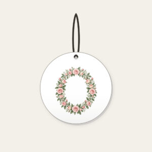 Oval Rose Wreath in Blush and Sage Ceramic Ornament in white: An oval wreath of roses and leaves in blush and sage that leaves a quiet open space in the middle.