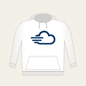Speed Cloud Hoodie in white: A stylised cloud with three speed lines in navy and white.
