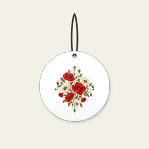 Poppy Diamond Garden Ceramic Ornament in white: Diamond lines hold scattered poppies in red, cream and olive.