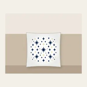 Navy and Cream Diamonds and Stars Pillow in white: Diamonds and stars repeat across the artwork in navy and cream.