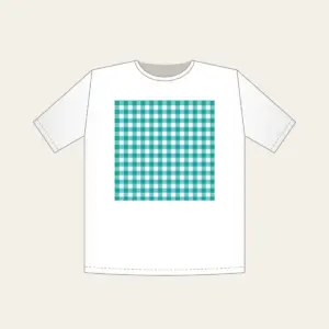 Teal Gingham Check T-Shirt in white: A teal gingham check crossed by a fine white line.
