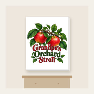 Grandpa's Orchard Stroll Canvas Print in white