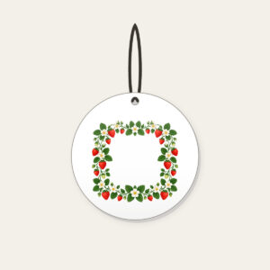 Strawberry and Blossom Border Ceramic Ornament in white: A border of strawberries and blossoms in red, cream and green surrounds a plain center.