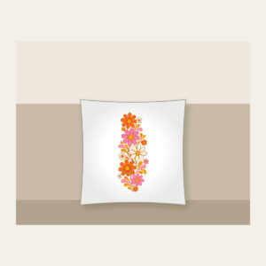 Retro Daisy Rows in Orange and Pink Pillow in white: Retro daisies climb upward in orange, pink and cream.