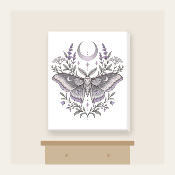 Product image Moth and Crescent Moon with Herb Sprigs Canvas Print