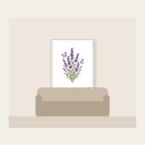 Lavender Stems and Two Butterflies Fleece Blanket in white: Tall lavender stems rise beside two small butterflies in violet, cream and sage.