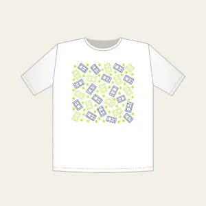 Tennis Court Lines T-Shirt in white: Court lines and tiny tennis balls in lime, white and navy.