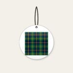 Green and Navy Plaid with Gold Lines Ceramic Ornament in white: A classic plaid of green and navy, finished with fine gold lines.