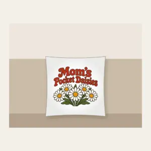 Mom's Pocket Daisies Pillow in white