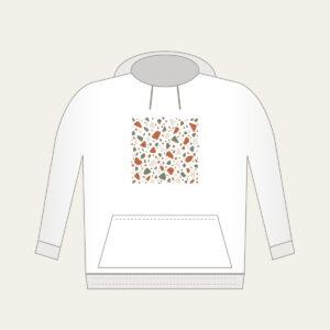 Terracotta and Sage Terrazzo Chips Hoodie in white: Terrazzo chips scattered in terracotta, sage and cream.