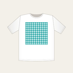 Teal Gingham Check T-Shirt in white: A teal gingham check crossed by a fine white line.