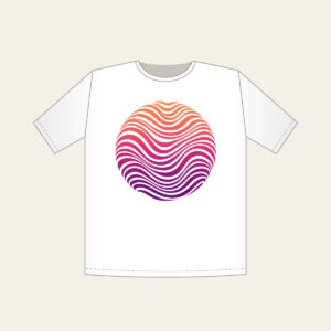Sunset Ripples from Coral to Plum T-Shirt in white: Ripple lines move through a sunset gradient from coral to plum.