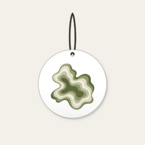 Moss Contour Lines with a Gold Thread Ceramic Ornament in white: Moss contour lines in olive, sage and cream are traced with one thin gold line.