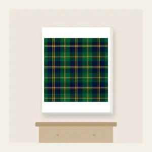 Green and Navy Plaid with Gold Lines Canvas Print in white: A classic plaid of green and navy, finished with fine gold lines.