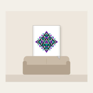 Violet and Teal Triangle Pattern Fleece Blanket in white: A bold geometric pattern of triangles in violet, teal and silver on charcoal.