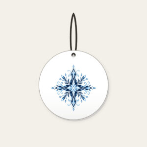 Frosted Crystal Lines in Ice Blue Ceramic Ornament in white: Fine frosted crystal lines in ice blue and white across a deep navy ground.